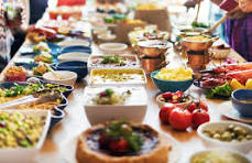 Traditional Indian food catering setup.